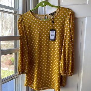 Adrianna Papell Yellow Polka Dot Blouse sz L